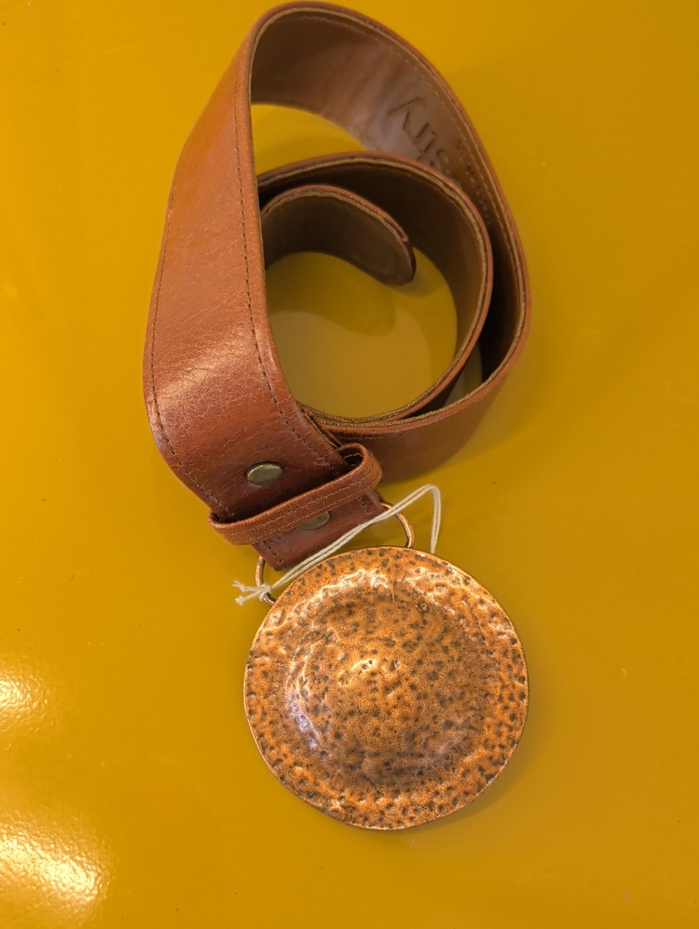 Brown Leather Belt with Hammered Copper Medallion